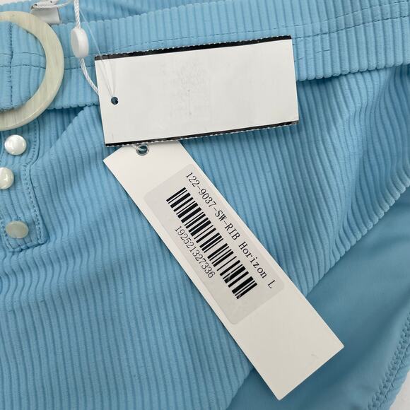 Jonathan Simkhai Swim Bikini Bottom Size Large Ribbed Horizon Blue Belt NWT - Picture 5 of 16